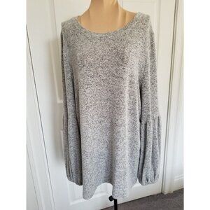 Kensie Womens Gray Marled Soft Knit Round Neck Balloon Sleeve Sweater Top Size L